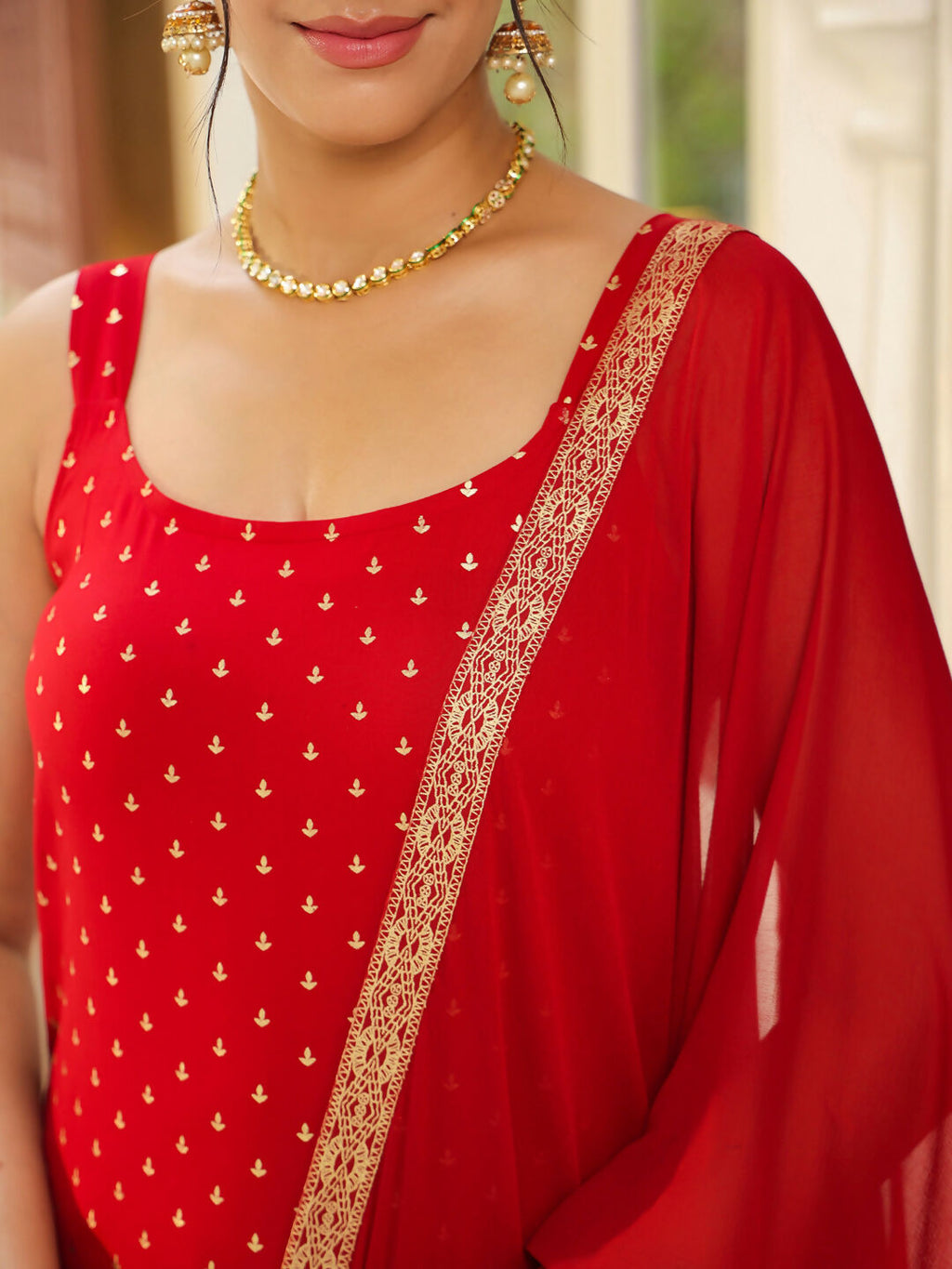 Janasya Maroon Rayon Foil Print Kurta,Bottom & Dupatta