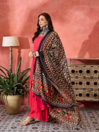 InWeave Red Strappy Kurta Set Black Patola Dupatta
