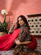 InWeave Red Strappy Kurta Set Black Patola Dupatta