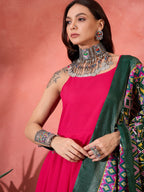 InWeave Fuchsia Strappy Kurta Set Green Patola Dupatta - Distacart