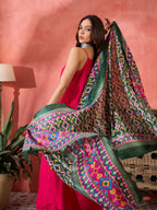 InWeave Fuchsia Strappy Kurta Set Green Patola Dupatta - Distacart