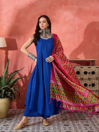 InWeave Ink Blue Strappy Kurta Set Pink Patola Dupatta