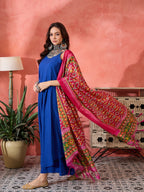 InWeave Ink Blue Strappy Kurta Set Pink Patola Dupatta