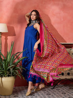 InWeave Ink Blue Strappy Kurta Set Pink Patola Dupatta
