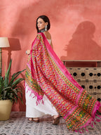 InWeave White Strappy Kurta Set Pink Patola Dupatta - Distacart