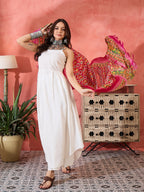 InWeave White Strappy Kurta Set Pink Patola Dupatta - Distacart