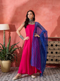 InWeave Fuchsia Strappy Kurta Set Blue Bandhani Or Dupatta