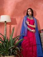 InWeave Fuchsia Strappy Kurta Set Blue Bandhani Or Dupatta