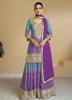 Anaita Purple Digital print with Embroidered Silk Stitched Plazo Suit - Distacart