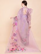 Sangria Lavender & Green Floral Organza Saree - Distacart