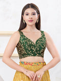 Joban Fashion Dark-Green Mulberry Silk Sleeveless Back Open Blouse