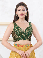 Joban Fashion Dark-Green Mulberry Silk Sleeveless Back Open Blouse