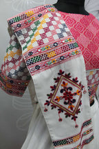 White Jacqard Cotton Thread Embroidered Navratri Lehenga Choli with Dupatta - Raas