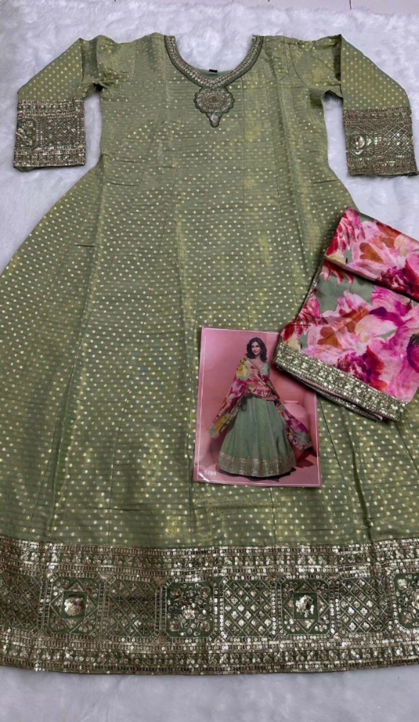 Anaita Green Shimmer Stitched Anarkali Suit with Sequins Embroidery Foil Stitch Work - Distacart
