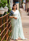 Blue Poly Silk Ethnic Motifs Saree with Unstitched Blouse - A2M