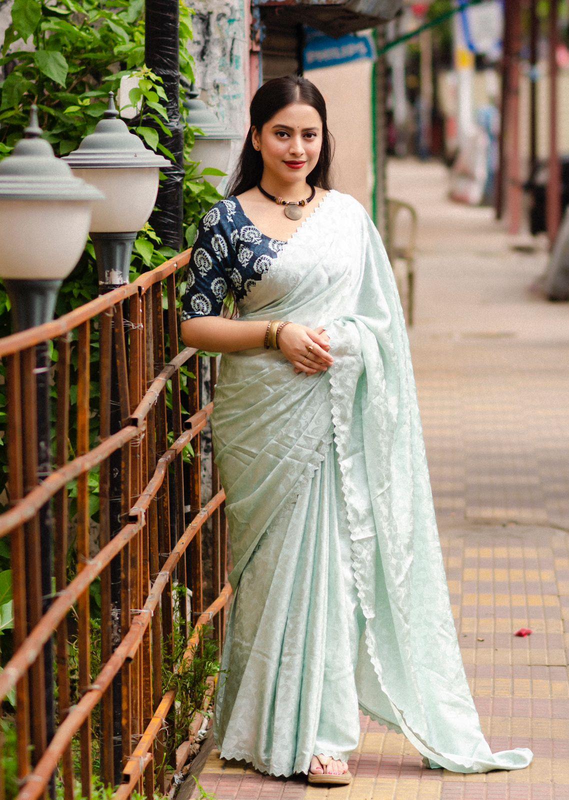 Blue Poly Silk Ethnic Motifs Saree with Unstitched Blouse - A2M