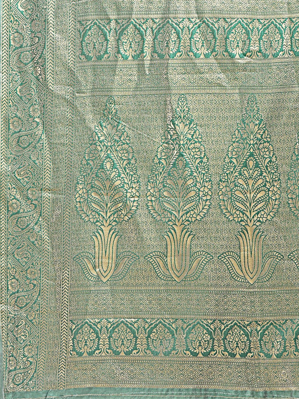 Shree Shyam Fashion Aura Silk Cream Green Banarasi Silk Saree