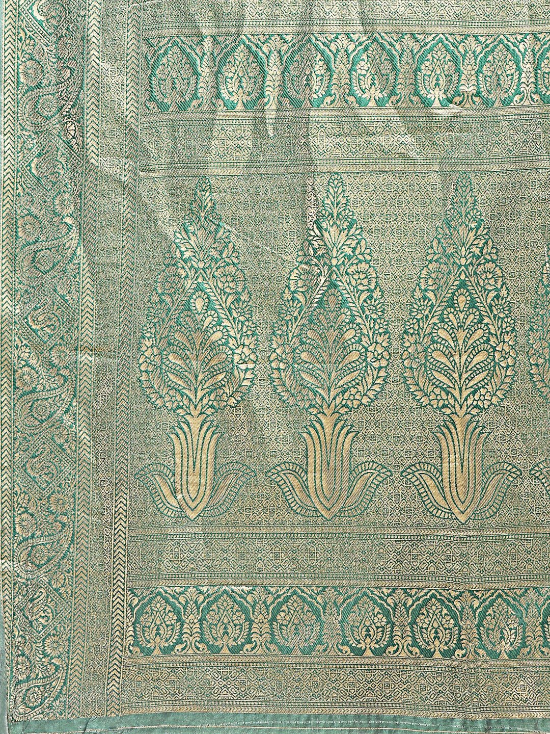 Shree Shyam Fashion Aura Silk Cream Green Banarasi Silk Saree
