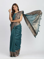 Shree Shyam Fashion Linen Cotton Sea Green Saree - Distacart