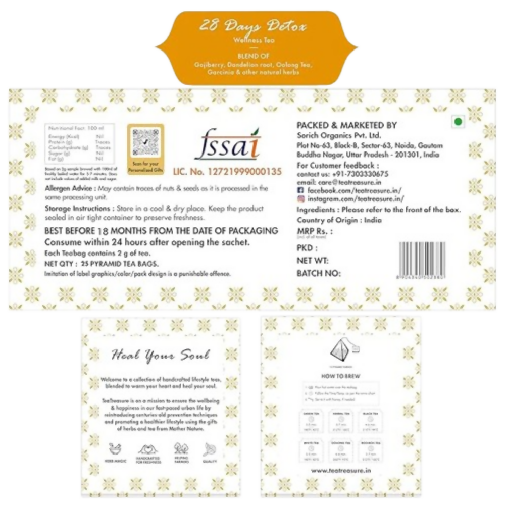 Tea Treasure 28 Days Detox Wellness Tea Bags - Distacart