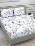 DREAM WEAVERZ White & Grey Floral 220 TC Cotton 1 Double Bedsheet with 2 Pillow Covers