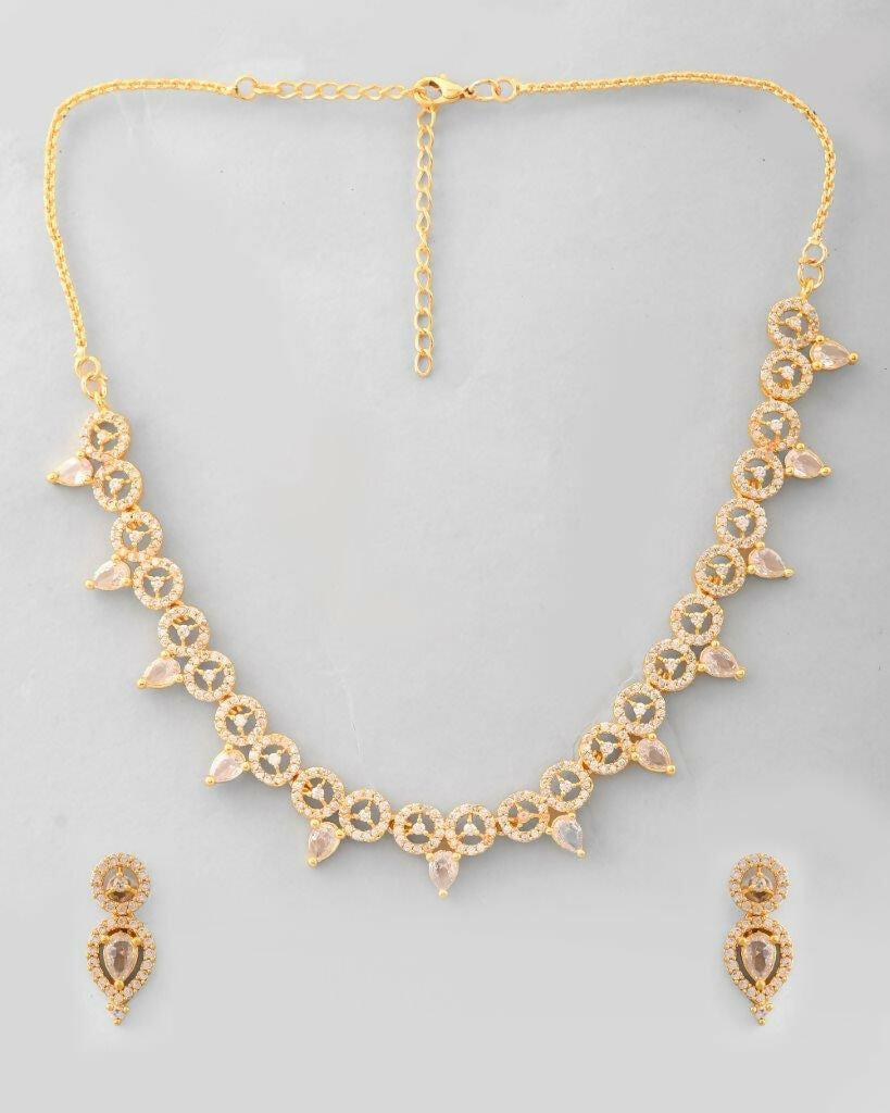 VOJ Gold-Polished AD-Studded Jewellery Set