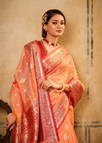 Anaita Orange Soft Tussar Silk With Kalamkari Weaving Saree With Blouse - Distacart
