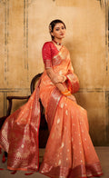 Anaita Orange Soft Tussar Silk With Kalamkari Weaving Saree With Blouse - Distacart