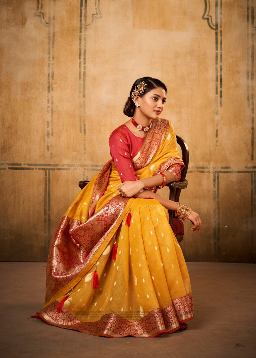 Anaita Yellow Soft Tussar Silk With Kalamkari Weaving Saree With Blouse - Distacart
