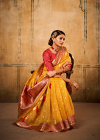 Anaita Yellow Soft Tussar Silk With Kalamkari Weaving Saree With Blouse - Distacart