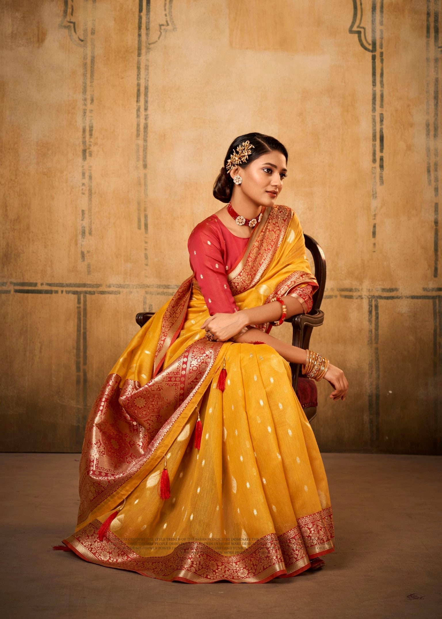 Anaita Yellow Soft Tussar Silk With Kalamkari Weaving Saree With Blouse - Distacart