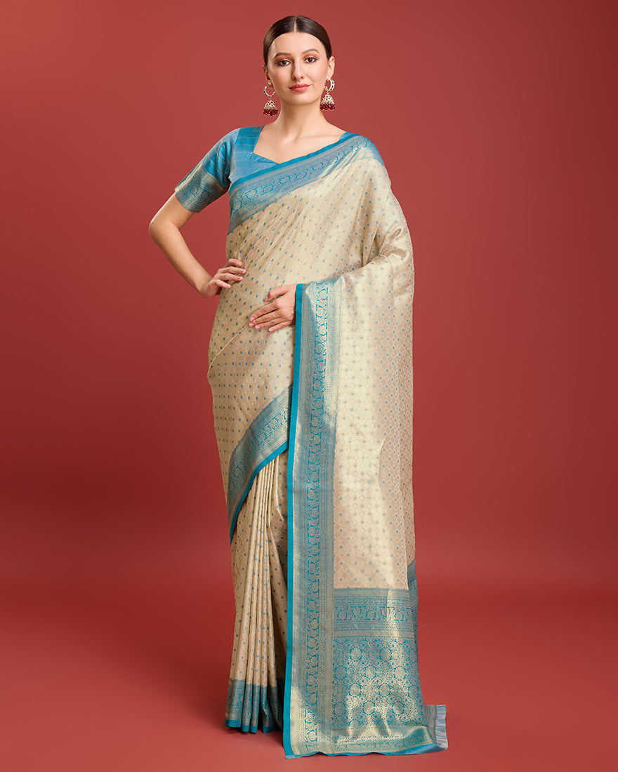 Monjolika Fashion Sky Blue Kanjivaram Silk Mesmerizing Saree - Distacart