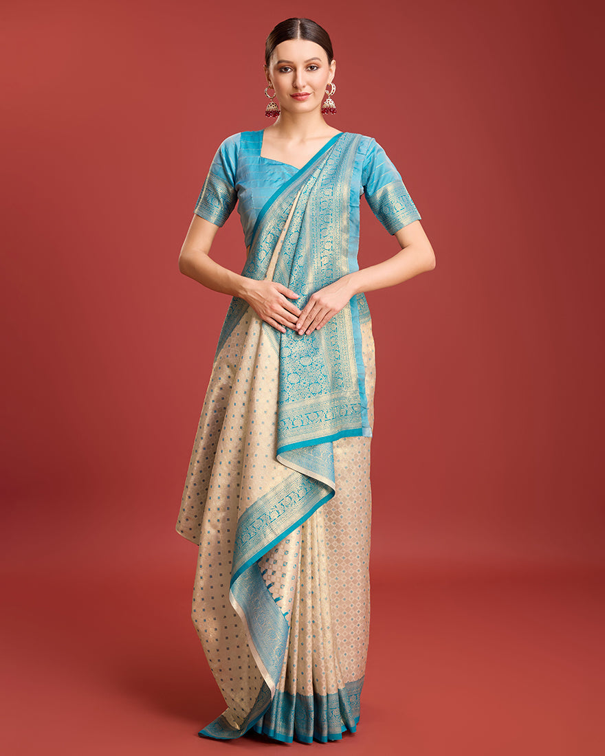 Monjolika Fashion Sky Blue Kanjivaram Silk Mesmerizing Saree - Distacart