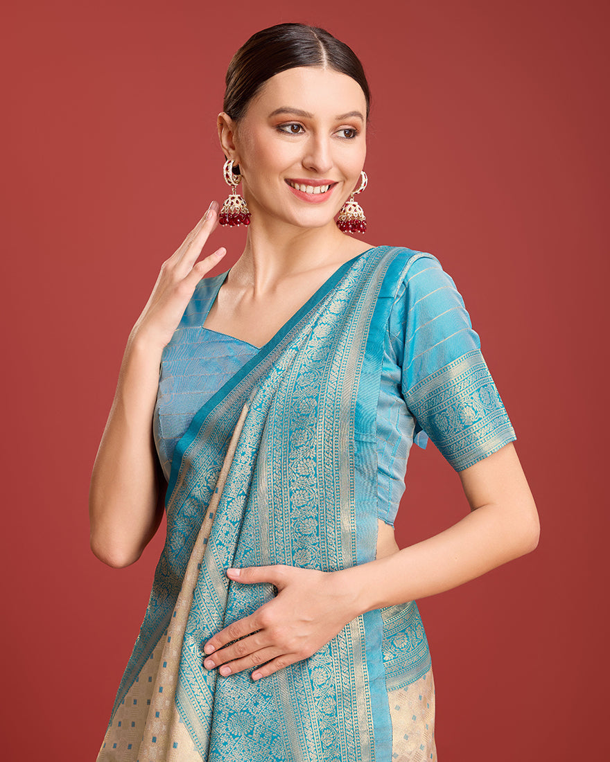Monjolika Fashion Sky Blue Kanjivaram Silk Mesmerizing Saree - Distacart