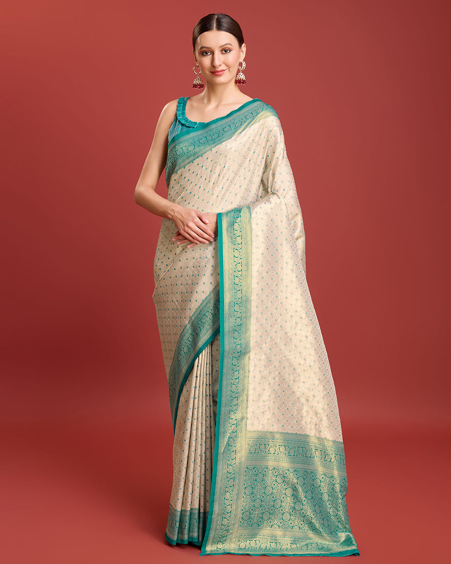 Monjolika Fashion Turquoise Kanjivaram Silk Mesmerizing Saree - Distacart