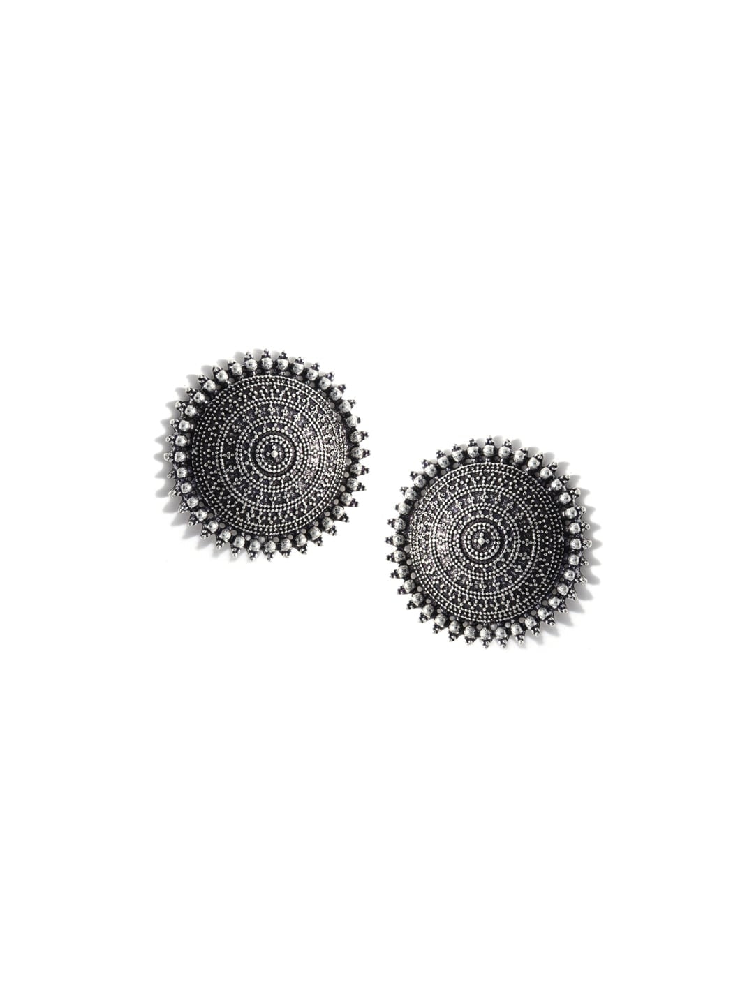 Silver-Plated Alloy Antique Silver Round Earrings With Ring - The Pari - Distacart