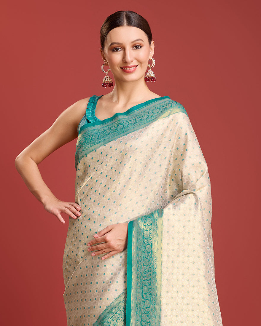 Monjolika Fashion Turquoise Kanjivaram Silk Mesmerizing Saree - Distacart