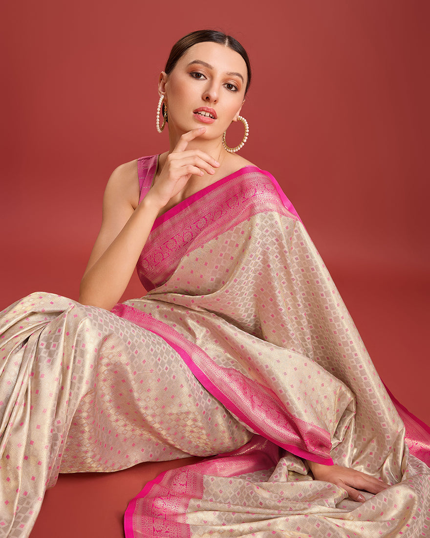 Monjolika Fashion Pink Kanjivaram Silk Mesmerizing Saree - Distacart
