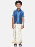 Sethukrishna Boys Blue & White Shirt with Veshti Set (GENIE-67846)