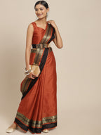 Saree Mall Rust & Gold-Toned Woven Design Silk Blend Uppada Sarees