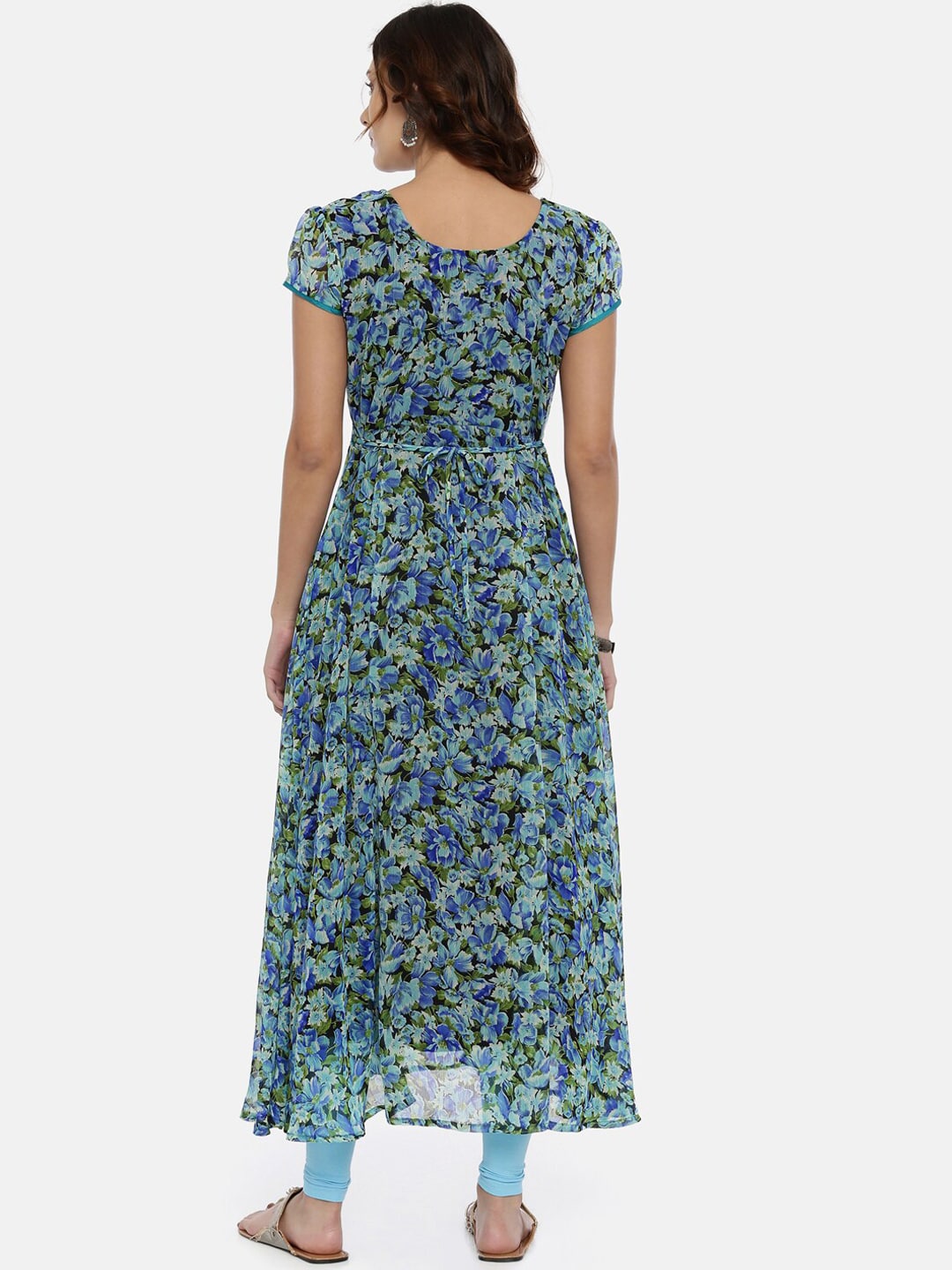 Souchii Blue & Green Printed A-Line Kurta - Distacart