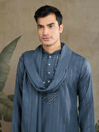 Vastranavya Blue Grey Exclusive Viscose Rayon Festival Wear Real Mirror Work Kurta with Dupatta