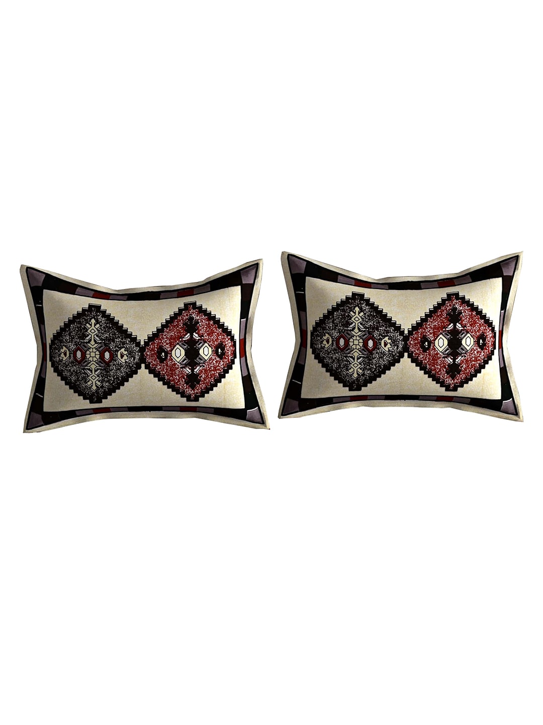 Spangle White & Maroon Ethnic Motifs 260 TC Cotton King Bedsheet with 2 Pillow Covers
