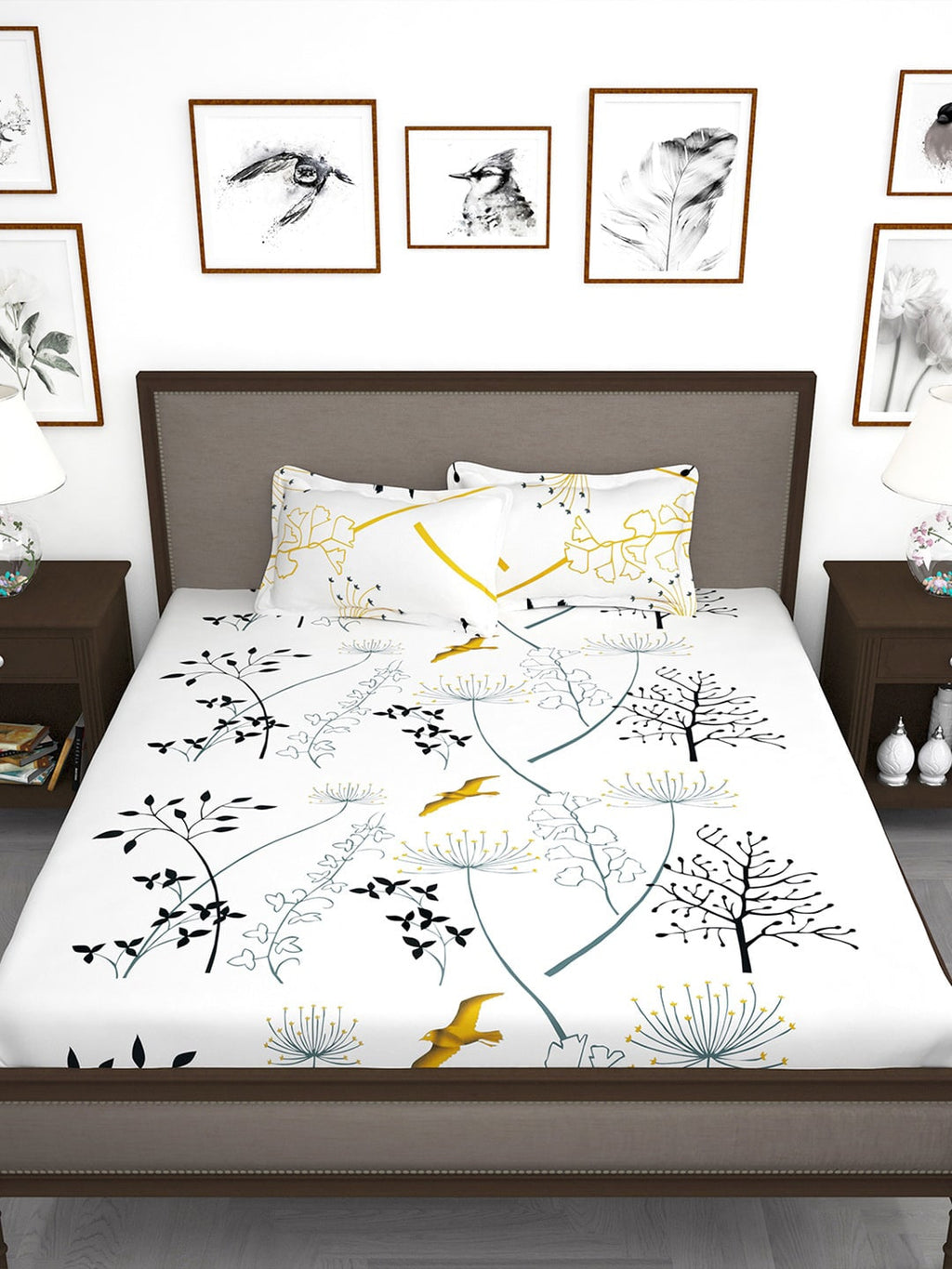 Story@home White & Blue Floral King Bedsheet with 2 Pillow Covers - Distacart