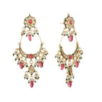 Nuyug 22K Gold Plated Crescent Kundan Drop Pink Stone Chandbali Earrings - Distacart