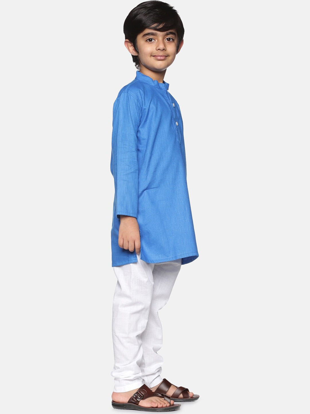 Sethukrishna Boys Blue & White Pure Cotton Kurta with Churidar