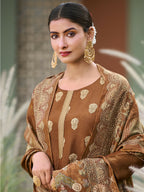 Jyoti Fashion Women's Brown Pure Silk Elegant Jacquard Woven Kurta with Trouser & Dupatta
