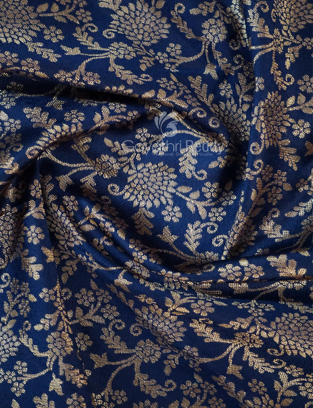 Shades of Navy Blue Floral Designbanaras Semi Silk Saree By Gayathri Reddy Designer Studio