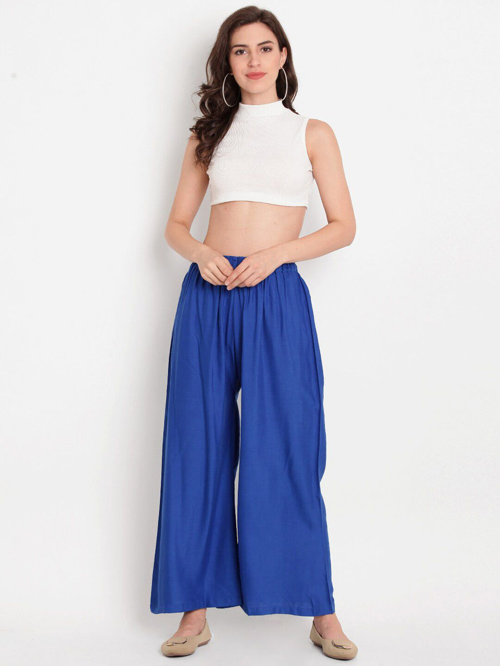 TAG 7 Women Blue Solid Palazzos
