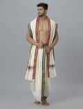 Indian Clothing Ramraj Cotton Mens Pure Cotton 5 Khan Jari 9 + 5 Kora Panchakacham Dhoti With Angavastram Set